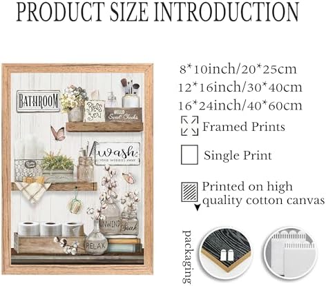 Farmhouse Bathroom Canvas Wall Art Rustic Cotton Flower Butterfly Painting Picture Wall Decor Relax Soak Unwind Sign Poster Print Artwork Modern Home Decor for Bathroom Framed Ready to Hang