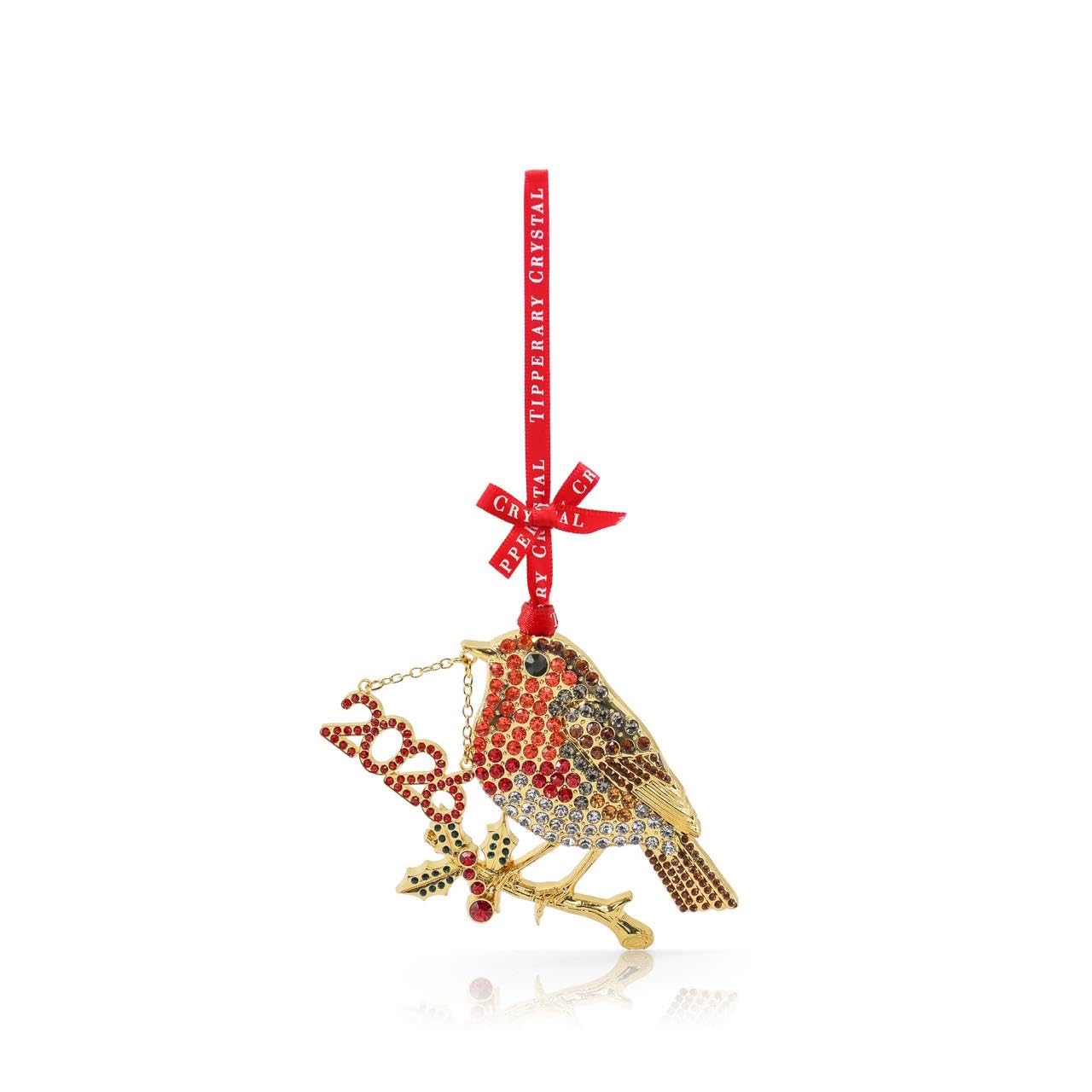 Tipperary Crystal Sparkling Robin in Flight Christmas Decoration – Festive Hanging Ornament with Sparkling Detail