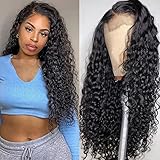 4×4 Deep Wave Lace Front Wigs Human Hair 180% Density Brazilian Deep Wave Wigs for Black Women 18 Inch Deep Curly Human Hair Wigs Natural Hairline Deep Wave Wig Human Hair Pre Plucked With Baby Hair