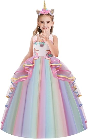 Girls Unicorn Birthday Costume Princess Tulle Dress Sleeveless Christmas Party Wedding Pageant Ball Gown w/Headband