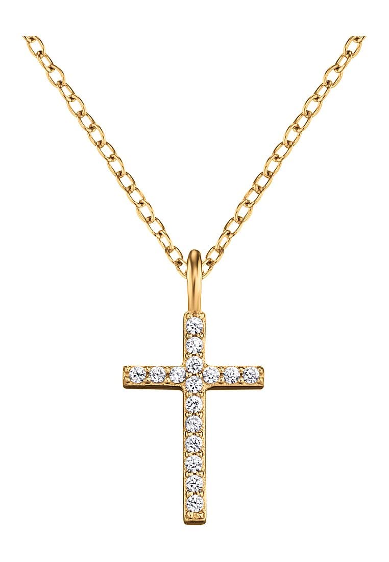 Engelsrufer Halskette mit Kreuz-Anhänger aus Sterlingsilber und Zirkonia in der Farbe Gold, Länge: 38cm +4cm, ERN-LILCROSS-ZI-G