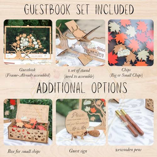 Image of Personalized Maple Tree Wedding Guest Book Alternative, Fall Leaf Drop Box | Rustic fall wedding decor; guests sign leaves to drop in wooden frame; personalized keepsake tree guest book alternative