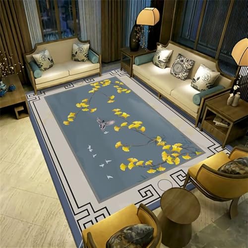 Tapis lavable grand format bleu pour salon dynamique facile à nettoyer - 2
