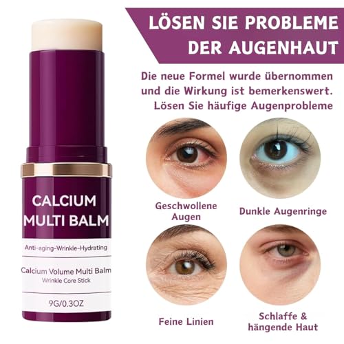 3 Stück Cemenrete Calcium Multi Balm, Under Eye Brightener mit Kollagen, Anti-Aging&Firming Korean Skincare Stick, Feuchtigkeit Augencreme gegen Augenringe, Calcium Volume Multi Balm für Gesicht&Hals