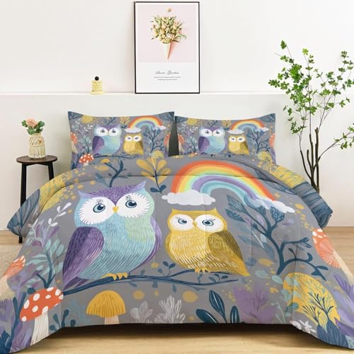 Genérico Edredon Nordico Cama 105 Búho Edredón Adulto sin Funda Reversible Dibujos Animados Estampado Suave Ligero Transpirable Duvet 180x220 cm Incluye 2 Fundas de Almohada 50x75 cm YUe1995