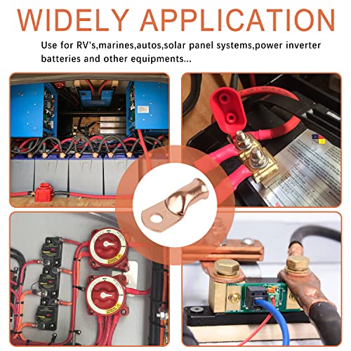 Riocan 10Pcs 4/0 Awg-3/8”(M10) Ring Terminals 0000 Gauge Battery Lugs Battery Cable Ends Heavy Duty Wire Lugs Battery Cable Connector Copper Lugs Battery Terminal Connectors #TOP5