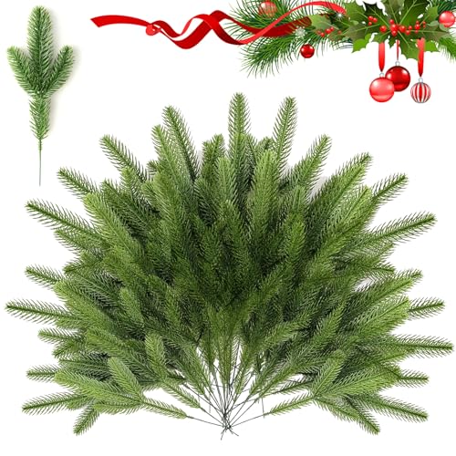 DAZZTIME Rami Pino Decorativi Natalizi,60 Pezzi Rami di Abete Decorativi,Rami di Pino Artificiale di Natale,Rami di Abete Artificiali,Rami di Abete Artificiali,per Natale Decorazione Layout di Scena