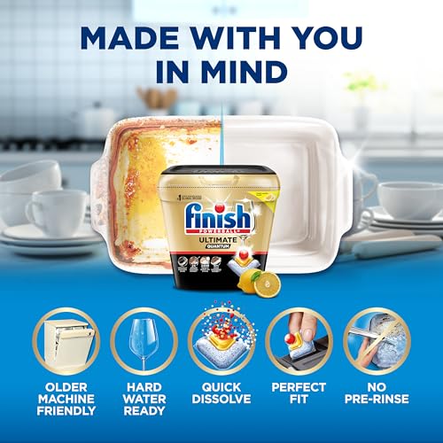 Image of Finish Ultimate Quantum Dishwasher Pods, New & Improved Formula, Dishwasher Detergent Dish Soap, Removes Burnt-On & Dried-On Stain, Degreasing & Scrubbing Power, Lemon Scent, 38 Count