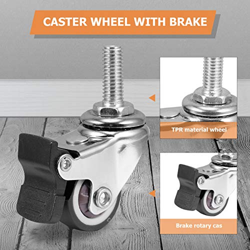 Rodízio giratório de 2,5 cm Tehaux com freio TPR sem ruído giratório para móveis e pernas de cadeira
