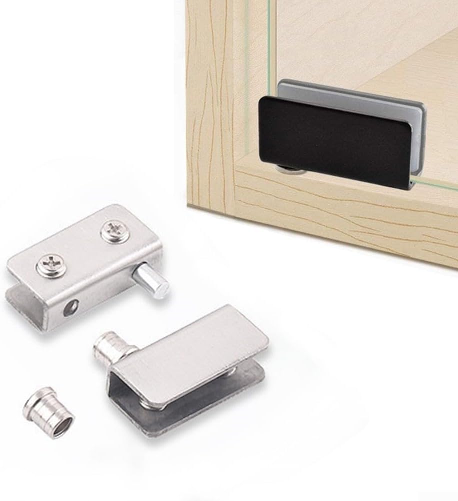 Stainless Steel Pivot Hinge for -8mm Glass Door, No Drill Frameless Cabinet Clamp, Bathroom Shower Display Case Hardware, Black or Silver Finish(Black)