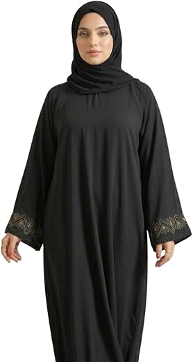 Women Firdaus Fabric Solid Abaya Burqa with Sleeve Embroidery | Long Sleeve | Without Dupatta