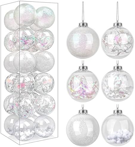 SHareconn Christmas Baubles Tree Decorations, 24 pcs 6cm Transparent Shatterproof Christmas Ornaments Balls Decoration for Christmas/Wedding/Party, White
