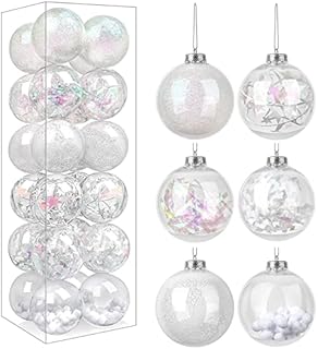 SHareconn Christmas Baubles Tree Decorations, 24 pcs 6cm Transparent Shatterproof Christmas Ornaments Balls Decoration for Christmas/Wedding/Party, White