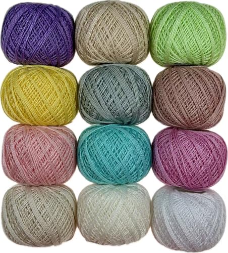 KCS Mercerized Pearl Cotton Thread Size 8 Crochet Needlework Embroidery Threads Ball (12, 12balls19)