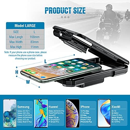 ENONEO Motorcycle Phone Holder Full Waterproof 360°Rotation Motorbike Phone Holder Anti-shake Motorcycle Phone Mount Motorcycle Mobile Phone Case for Moped (Black, L)