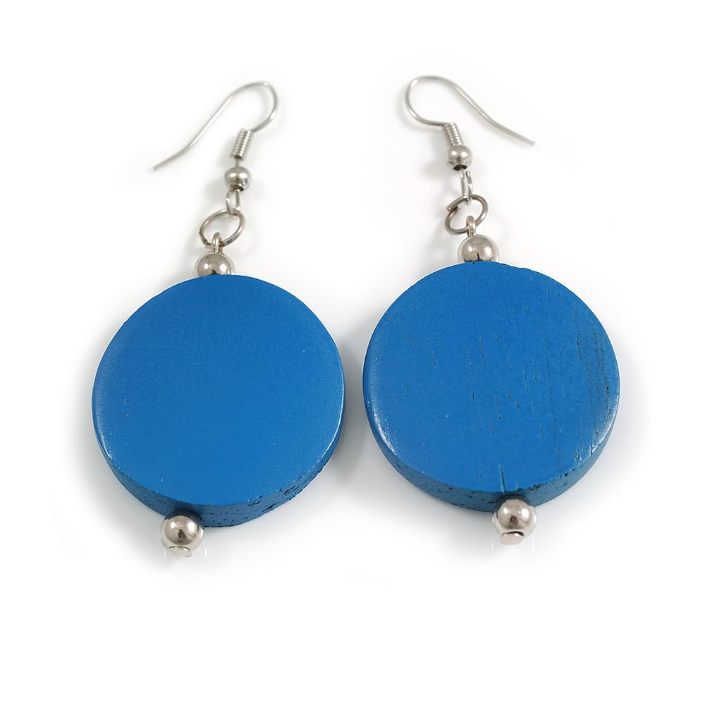 Boucles d'oreilles pendantes en bois bleu foncé 30 mm chic