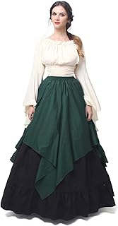 Womens Renaissance Medieval Costume Victorian Dresses Gown Scottish Dress 2 Pcs Set