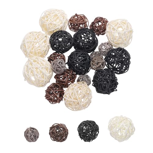 sourcing map 20 Pcs Vase Filler Decorative Balls, 2.4/2/1.6/1.2 White/Black/Coffee/Gray Wicker Rattan Decor, Balls Bowl Fillers for Home Decor,Center Table