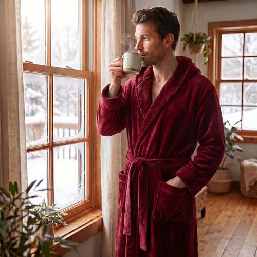 Image of U2SKIIN Mens Hooded Robe, Plush Robes for Men Long Fleece Bathrobe