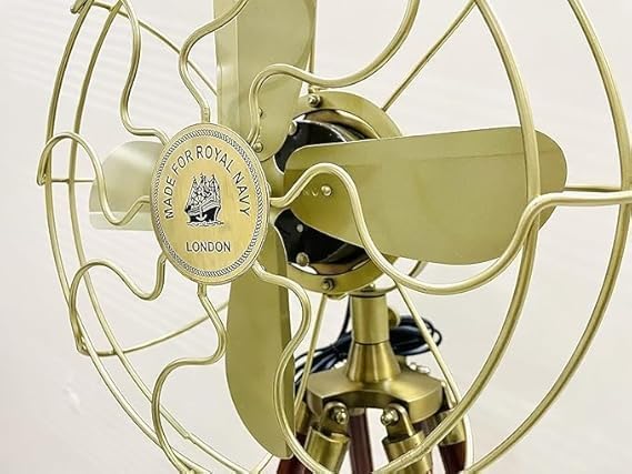 Nautical Handmade Antique Floor Fan, Royal Navy Fan With Brown Wooden Tripod Stand