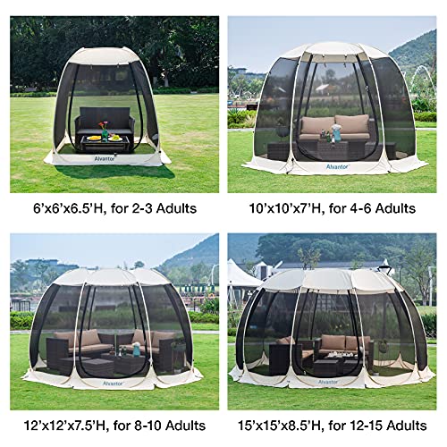 Alvantor® Screen House Room Camping Tent Outdoor Canopy Pop Up Sun Shade Hexagon Shelter Mesh Walls Not Waterproof 10'x10' Beige Patent Pending by Alvantor - Image 5