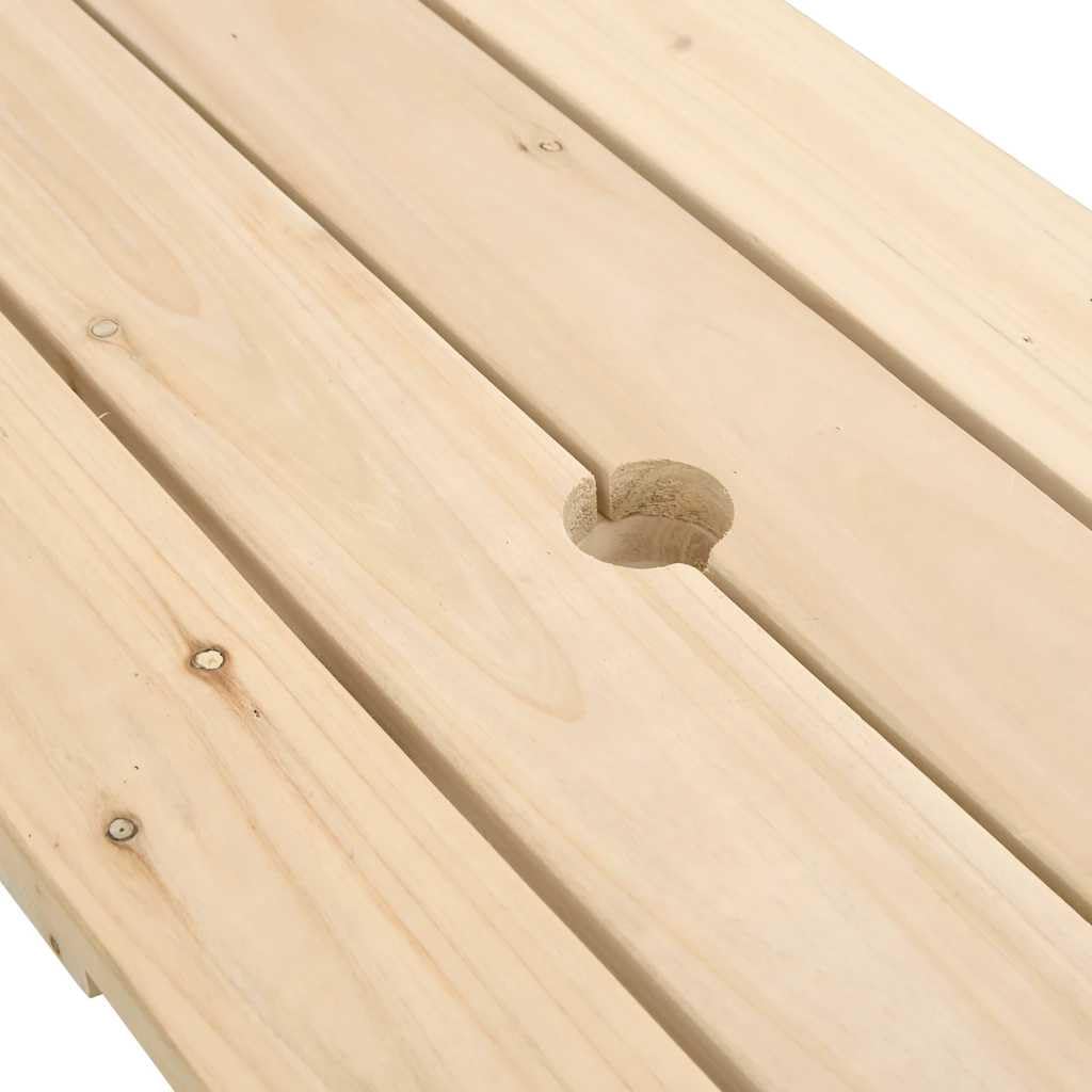 Tavolo da Picnic in Legno di Abete Massello con Panche Integrate 2 in 1 per Bambini, Set per Giardino e Spazi Esterni con Foro Ombrellone e Struttura Stabile a Forma W