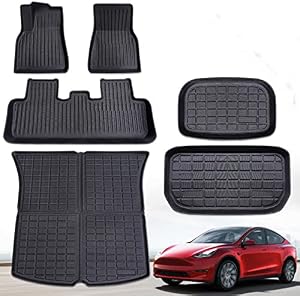 TAPTES Floor Mats Liner Full Set for Model Y 2023 2022 2021,for Tesla Model Y Floor Mats 2021-2023 All Weather TPE Floor Frunk Trunk Mats Cargo Accessories,Waterproof Interior Accessories 5 Seater