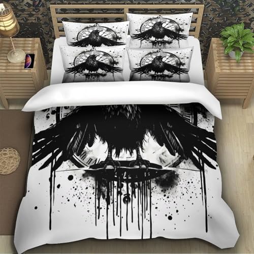Parure de lit corbeau 140x200cm microfibre douce fermeture éclair - 5