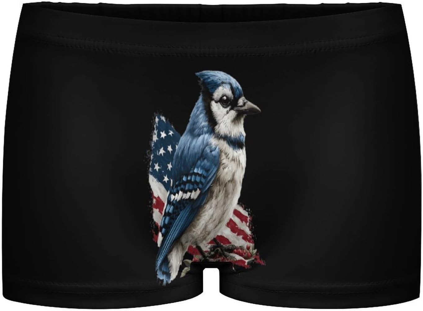 Blue Jay Bird with U.S. Flag Funny Women's Boxer Briefs Breathable Underpants Trunks Stretch Underwear