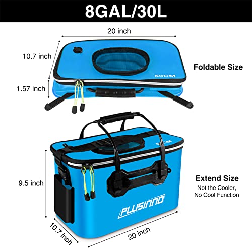 Image of Fishing Bucket, Foldable Fishing Bait Bucket, Multifunctional Portable Folding Fishing Minnow Bucket Fish Live Bait Container, Outdoor Camping EVA Fishing Bag for Kids and Adult (Blue-8Gal /30L)