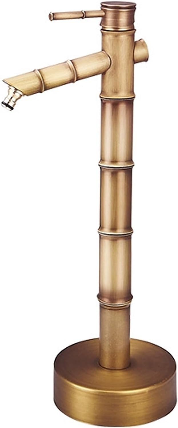 Antique Copper Bamboo Water Column - 27in Outdoor Vertical Garden Fountain, Decorative Freestanding Hydrant & Faucet for Garden, Patio, Landscaping, and Backyard Décor