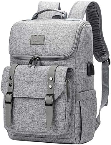 Vintage Backpack Travel Laptop Backpack with usb Charging Port for Women & Men School College Students Backpack Fits 15.6 Inch Laptop Grey
