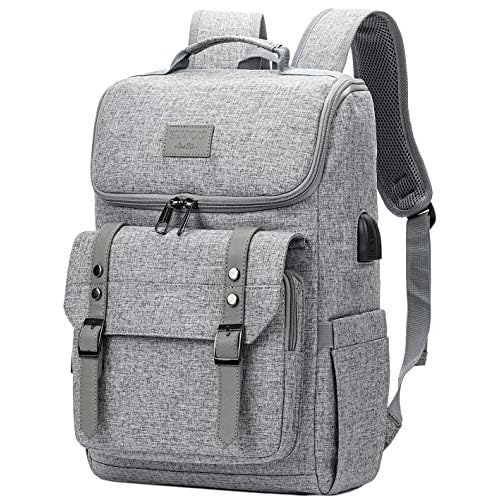 YALUNDISI Vintage Backpack Travel Laptop Backpack with usb Charging Port for Women & Men College Backpack Fits 15.6 Inch Laptop Grey