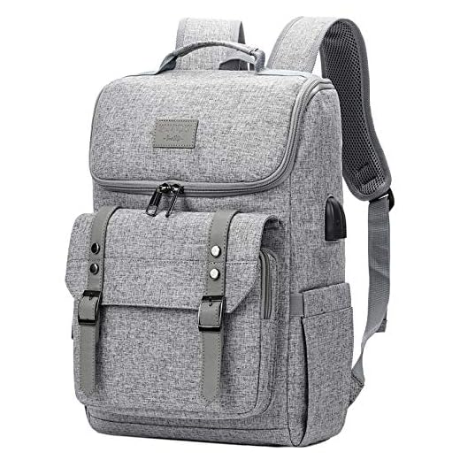YALUNDISI Vintage Backpack Travel Laptop Backpack with usb Charging Port for Women & Men College Backpack Fits 15.6 Inch Laptop Grey