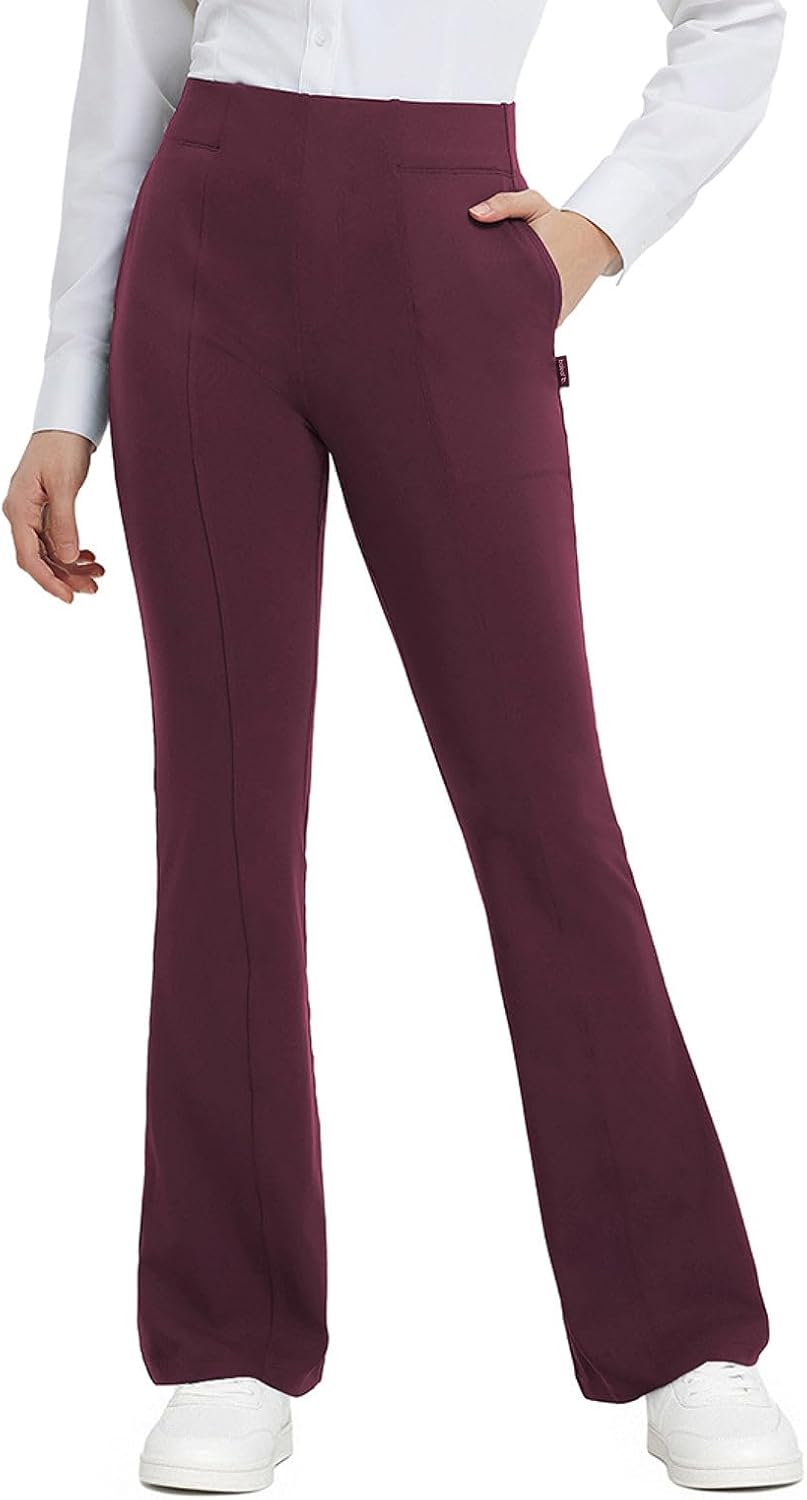 baleaf Womens Yoga Dress Pants Work with 4 Pockets Bootcut Business Leggings Stretch High Waisted Slacks Casual 30"