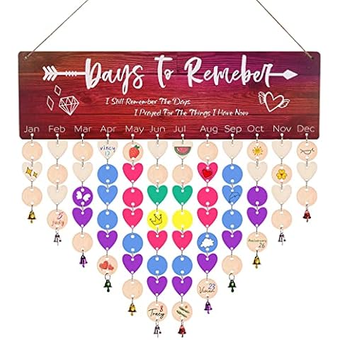 Christmas Birthday Reminder Family DIY Wooden Calendar Wall Hanging Plaque Board with Remember Wood Tags | 12pcs Bells Decor, Gifts for Grandma Mom, Natural Healthy Wooden Decor (Important Day) Cover