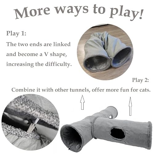 Leerking Extra Long Cat Tunnel 51"(L) Dia 12" For Large Fat Cat Crinkle Tube Connectable Indoor Outdoor Hideaway Toy For Rabbit Puppy, Grey #TOP2