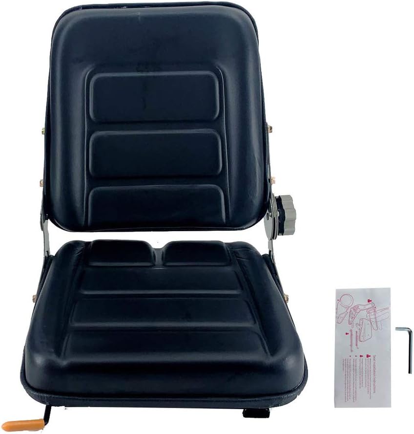 ECUTEE Forklift Seat Suspension Tractor Seat PVC with 140° Adjustable Back Angle Fits Excavator Forklift, Tractor, Skid Loader, Backhoe Dozer Telehandler Heavy Mechanical Seat Black