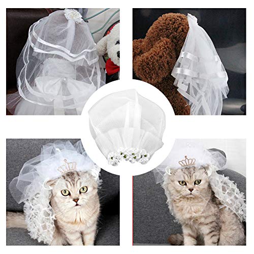 Pssopp Schleier für Hunde Hund Braut Blume Kopfschmuck Hundehaarspangen Hund Haustier Katze Brautkleid Hochzeit Haar Zubehör für kleine Hunde Katzen(L)
