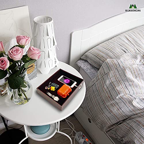Sukkmori Valet Tray Nightstand Organizer - Set Of 2 Leather Desk Organizer For Men And Women, Dresser Organizer, Edc Key Jewelry Accessories Catchall Tray, Bedside Table Charging Station #TOP6