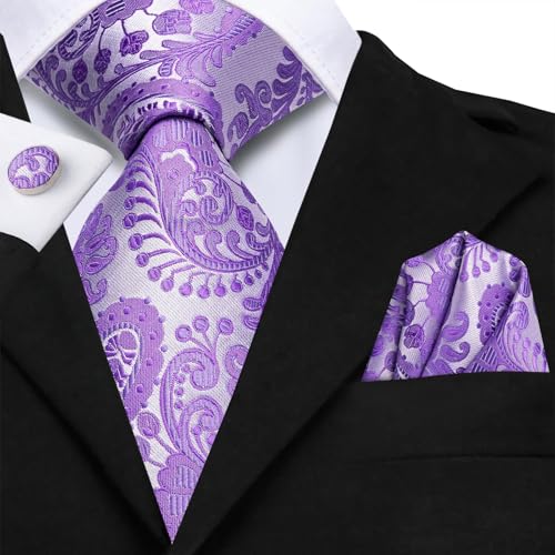 Image of Dubulle Mens Paisley Floral Silk Tie for Men Striped Necktie and Pocket Square Cufflinks Set Wedding Business