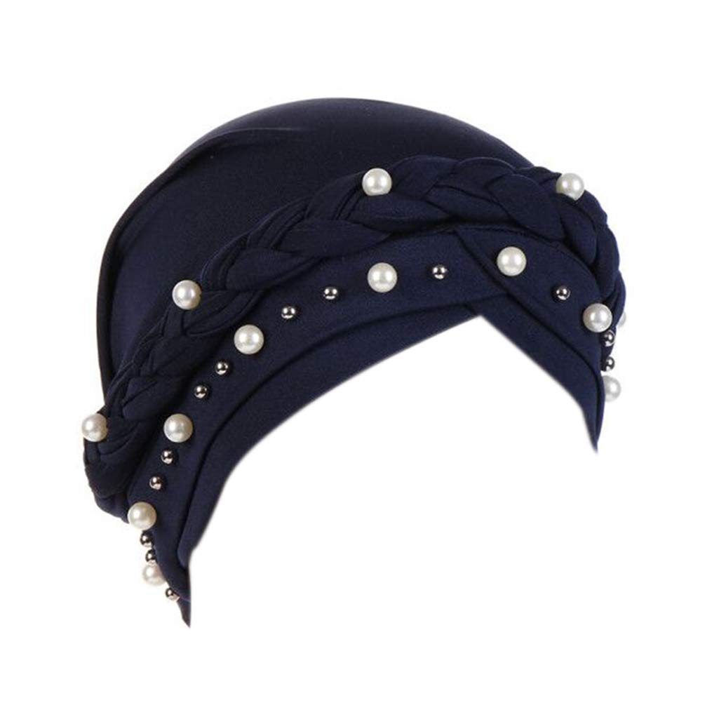 YiYi Operation Women Pearl Beaded Braid Hijab Turban Hat Twisted Cancer Headscarf Chemo Beanies Bandana Headwrap Cap