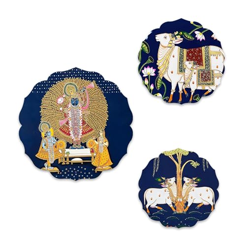 Artvibes Pichwai WH_8817   Decoración de pared de madera para colgar en la pared, artículos decorativos para colgar en la sala de estar, oficina, regalos, accesorios modernos de decoración de pared