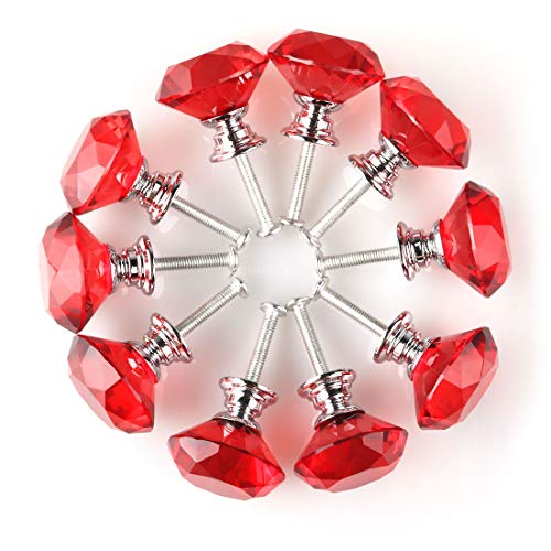 sourcingmap Bouton de Meuble Bouton Porte Bouton Tiroir Placard Armoire Poignée de Meuble Cristal clair 30mm Diamètre 10pcs rouge