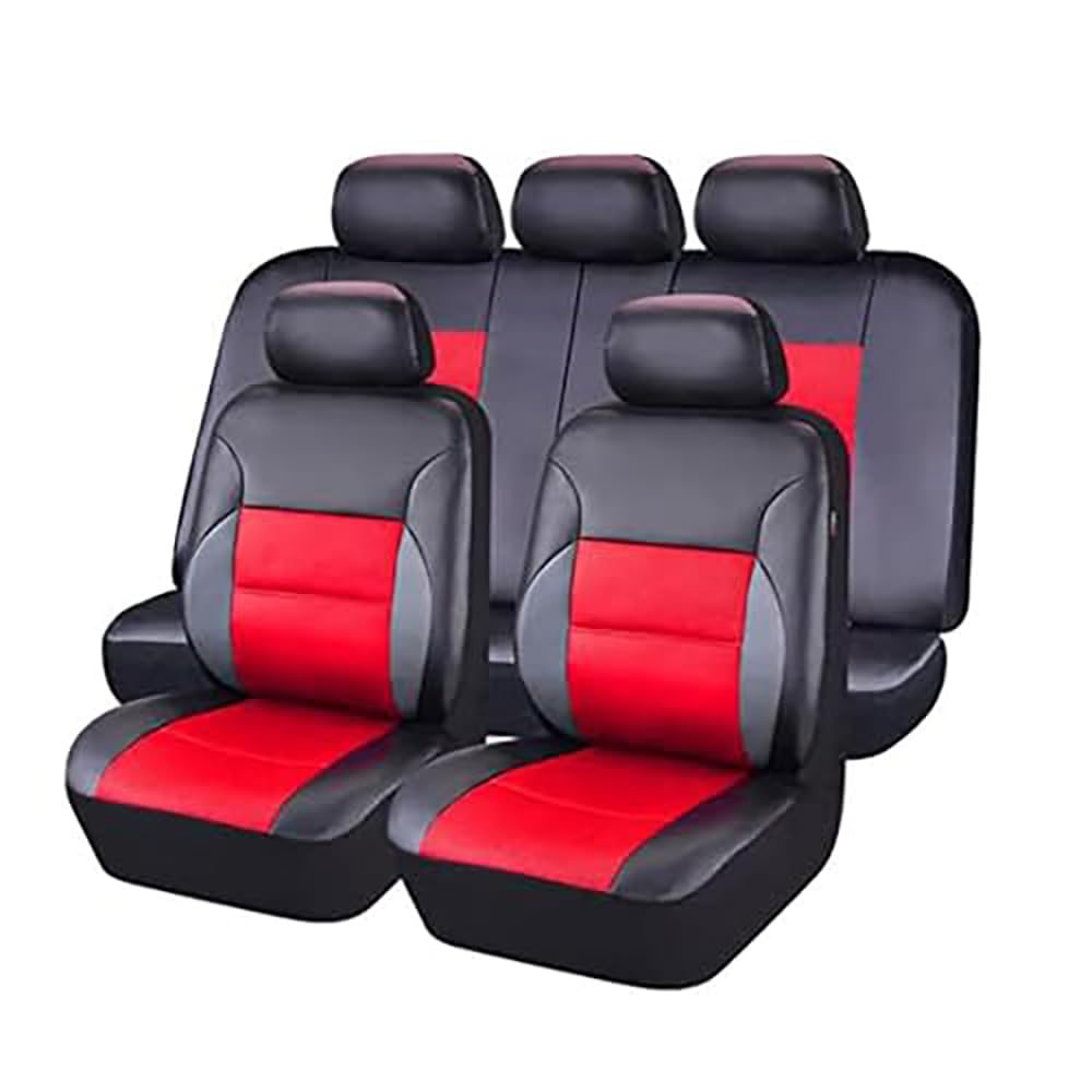 9 Pcs Car Seat Covers Full Set for Jeep Wrangler JK 4door/ 2011 2012 2013 2014 2015 2016 2017 Leather Car Seat Cover Full Set, Waterproof Automobile Seat Protectors,D/Black red
