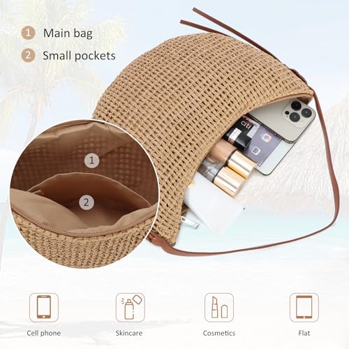 Emprier Straw Shoulder Bag for Women Raffia Woven Tote Handbag Summer Beach Purse Trendy Crescent Bag 5