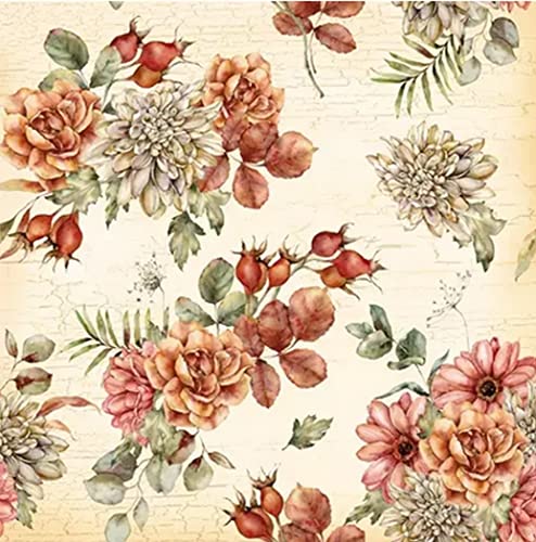 Imagen de 20 servilletas con dibujo de dalias y rosas, vintage, otoño