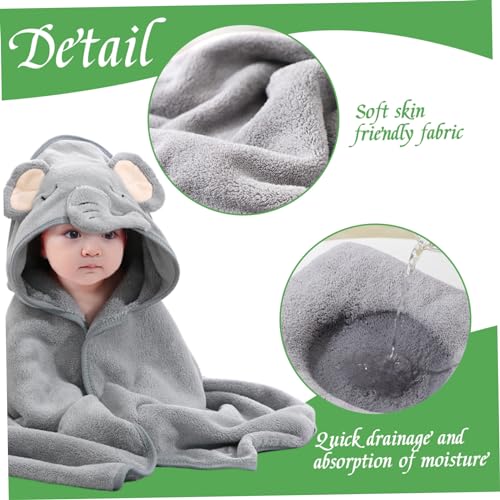 Serviette de bain bébé anti frisson avec grande capuche absorbante design éléphant - 4