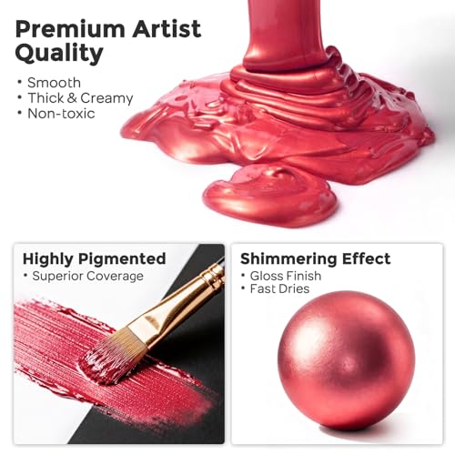 Image of Nicpro Metallic Red Acrylic Paint, 8.45oz /250ml Large Metallic Paint | Non Toxic, Non Fading Craft Paints for Metal, Wood, Clay, Fabric, Canvas, Furniture, Handcrafts, Art Supplies