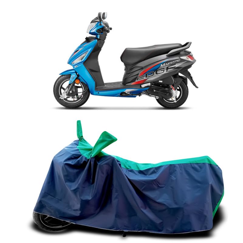 Image of DUFFEL-Two Wheeler Bike Cover Compatible for Hero Maestro Edge Heat Protectio /UV-Rays /Birds Dropping /DustProof /Waterproof Indoor Outdoor and Parking Full Protection All Variants [Green Patta]